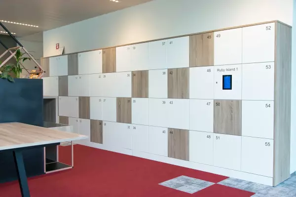 Lockers Telenet Lockers with wooden and white doors